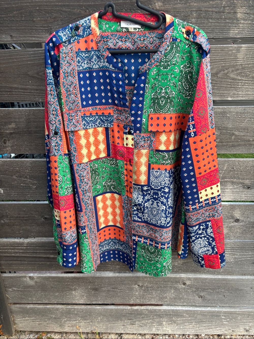 Calvin Klein Colorful Patchwork Print Button-Up Shirt